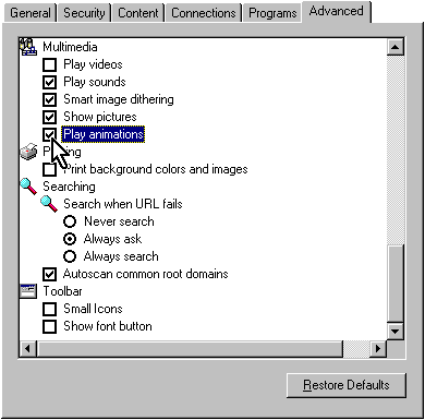 Click on the check boxes to enable Multimedia options
