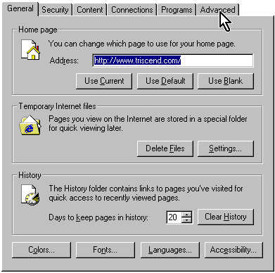 Click on the Advanced tab in the dialog box